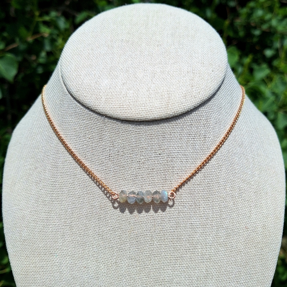 Dainty Labradorite Crystal Bar Necklace ~ Healing Copper Jewelry